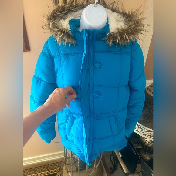 JUSTICE Vintage Puffer Coat Jacket w/detachable Faux Fur Hood Blue Sz 16 - Picture 4 of 15